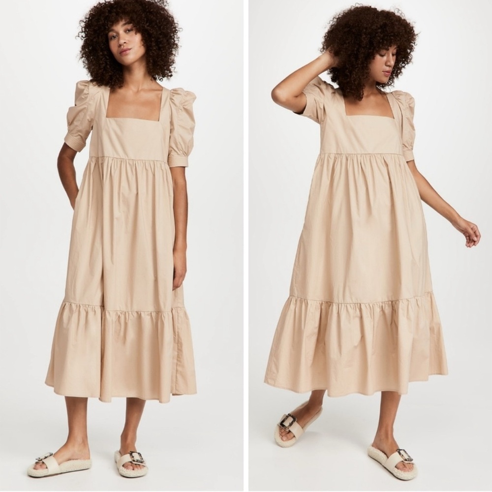 En Saison Square Neck Puff Sleeve Midi dress
